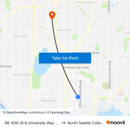 NE 45th St & University Way NE to North Seattle College map