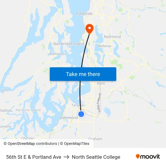56th St E & Portland Ave to North Seattle College map