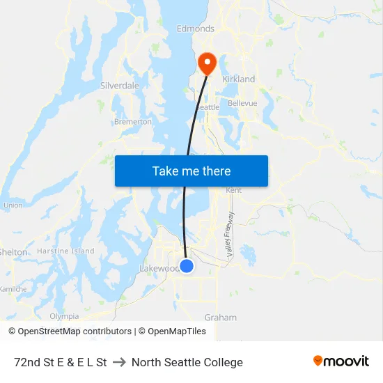 72nd St E & E L St to North Seattle College map