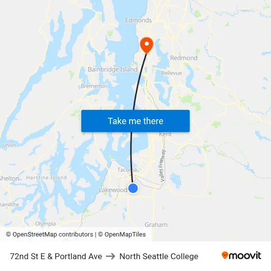 72nd St E & Portland Ave to North Seattle College map
