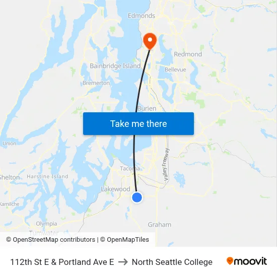 112th St E & Portland Ave E to North Seattle College map