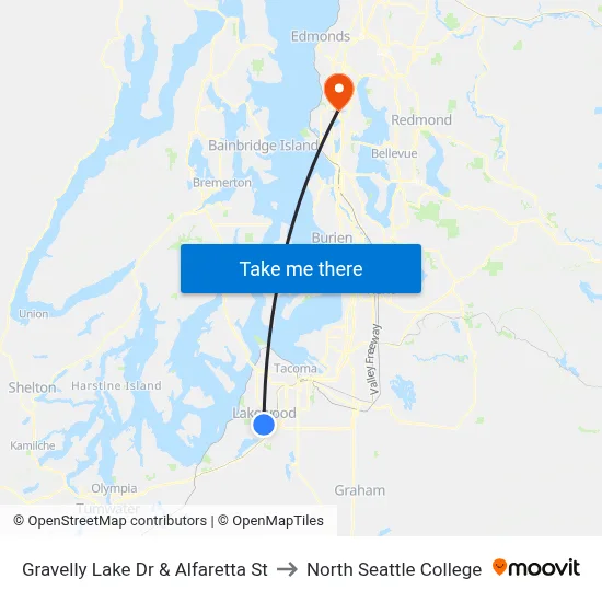 Gravelly Lake Dr & Alfaretta St to North Seattle College map