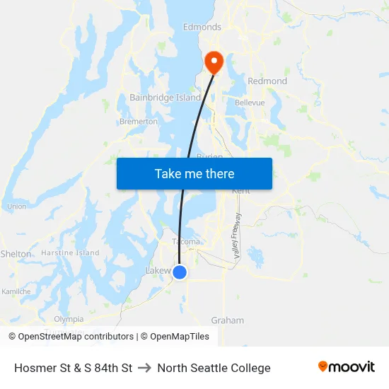 Hosmer St & S 84th St to North Seattle College map