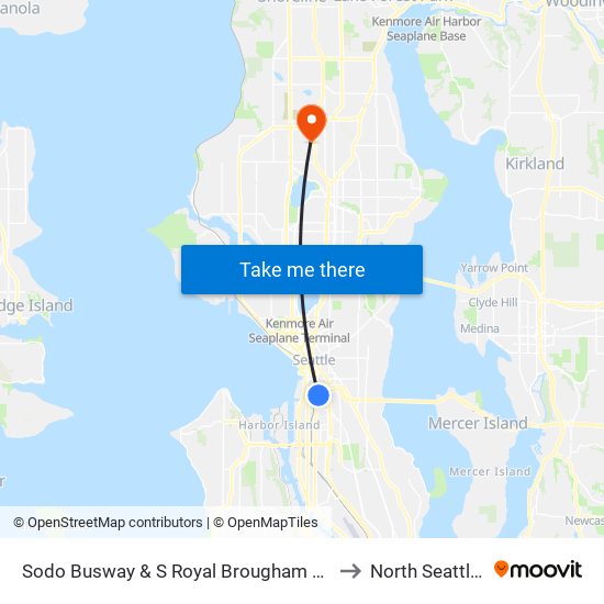 Sodo Busway & S Royal Brougham Way (Stadium Station) to North Seattle College map