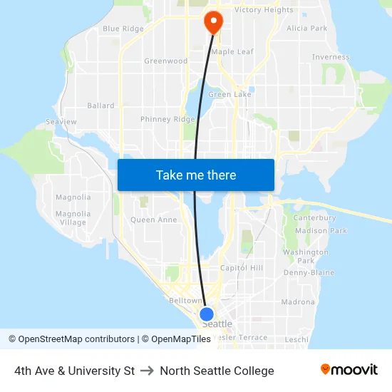 4th Ave & University St to North Seattle College map