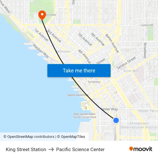 King Street Station to Pacific Science Center map