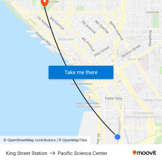 King Street Station to Pacific Science Center map