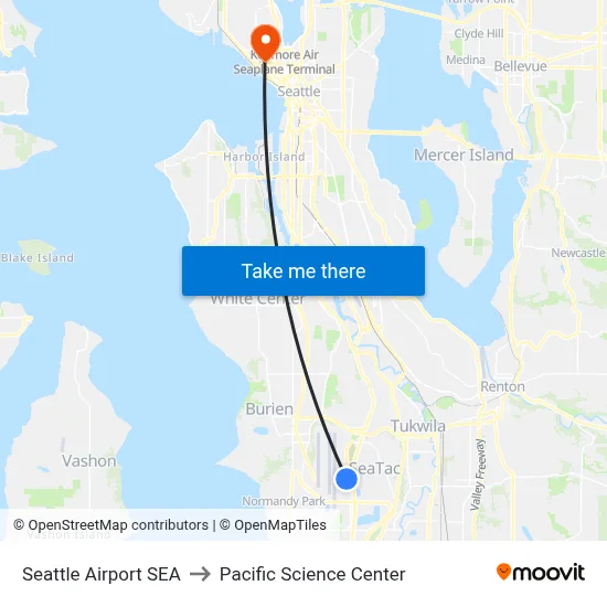 Seattle Airport SEA to Pacific Science Center map