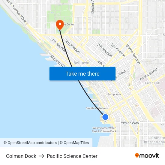 Colman Dock to Pacific Science Center map