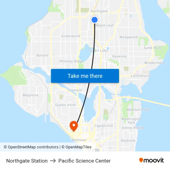 Northgate Station to Pacific Science Center map