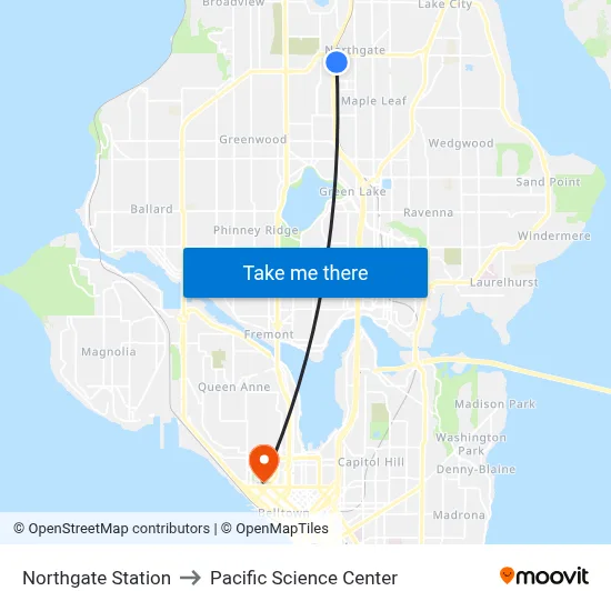 Northgate Station to Pacific Science Center map