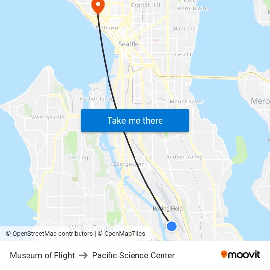 Museum Of Flight to Pacific Science Center map