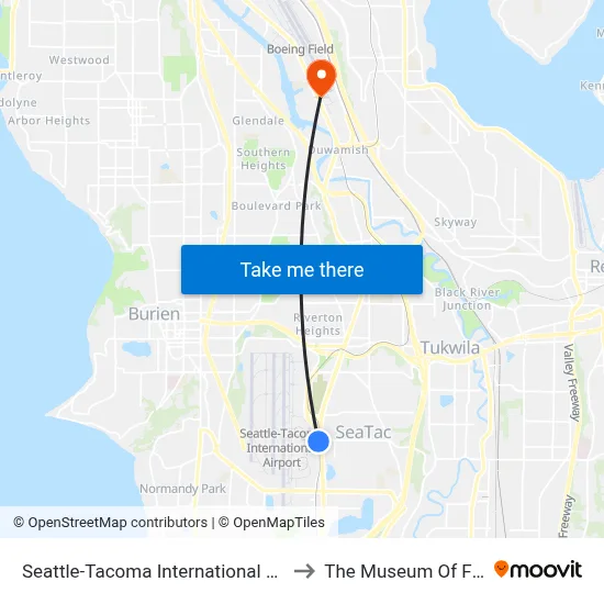 Seattle-Tacoma International Airport to The Museum Of Flight map