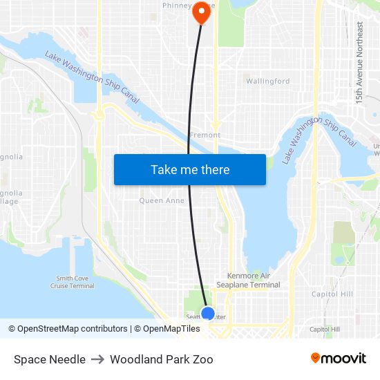 Space Needle to Woodland Park Zoo map