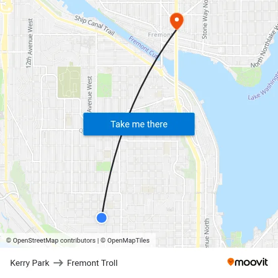 Kerry Park to Fremont Troll map