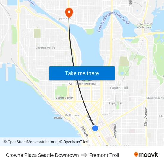 Crowne Plaza Seattle Downtown to Fremont Troll map