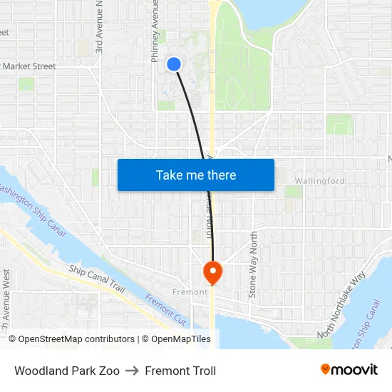 Woodland Park Zoo to Fremont Troll map