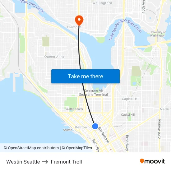 Westin Seattle to Fremont Troll map