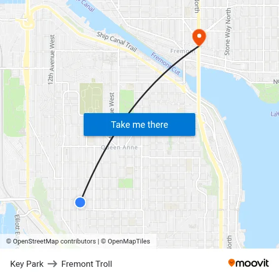 Key Park to Fremont Troll map
