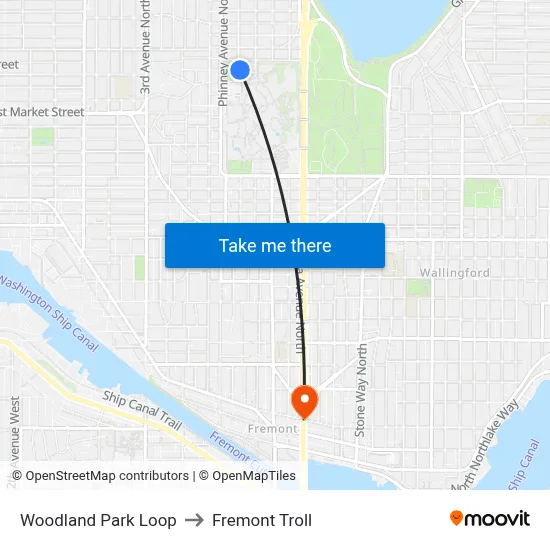 Woodland Park Loop to Fremont Troll map
