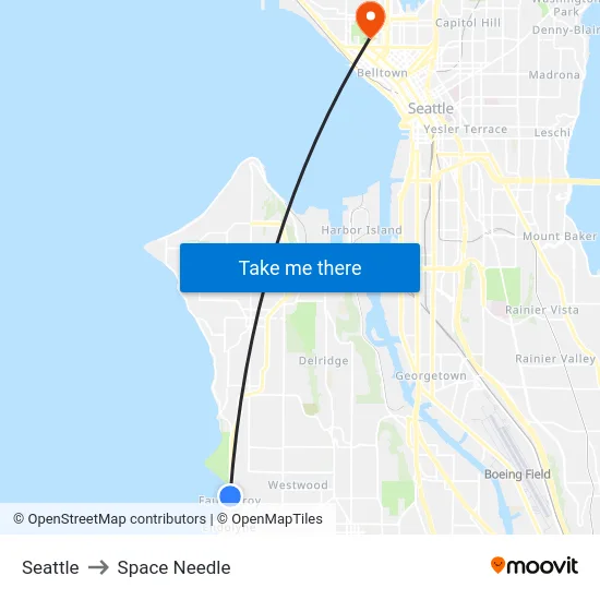 Seattle to Space Needle map