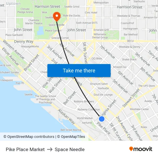 Pike Place Market to Space Needle map