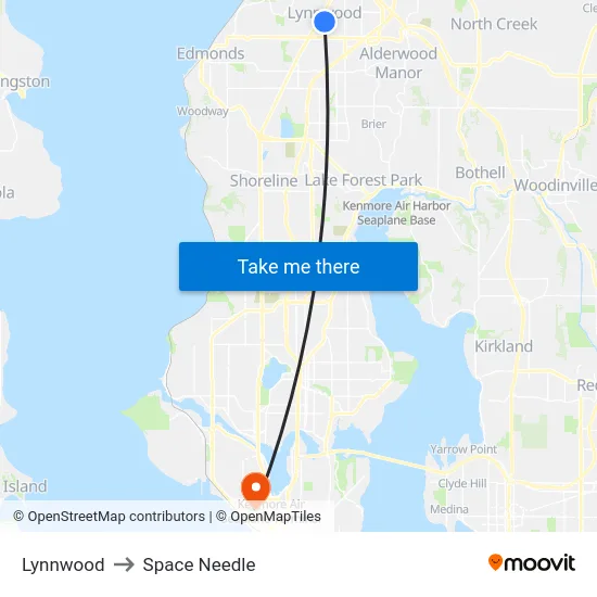 Lynnwood to Space Needle map