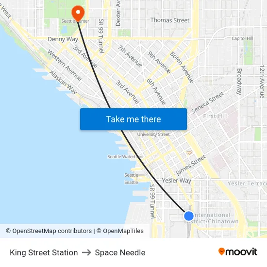 King Street Station to Space Needle map
