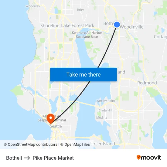 Bothell to Pike Place Market map