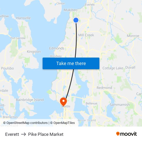 Everett to Pike Place Market map