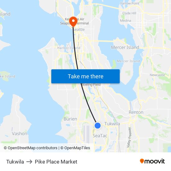 Tukwila to Pike Place Market map