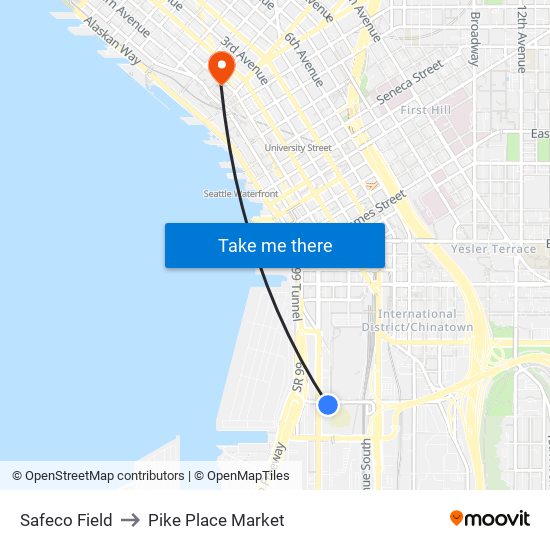 Safeco Field to Pike Place Market map