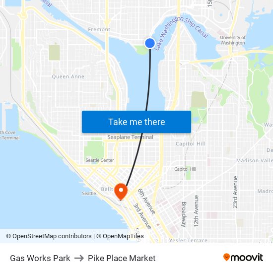 Gas Works Park to Pike Place Market map