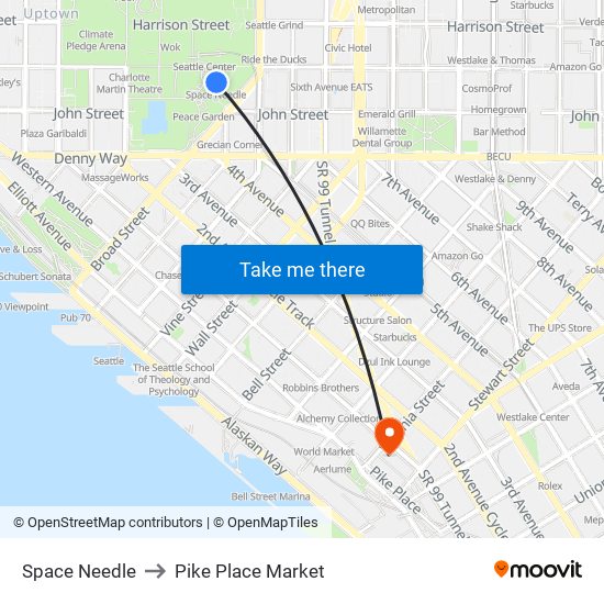 Space Needle to Pike Place Market map