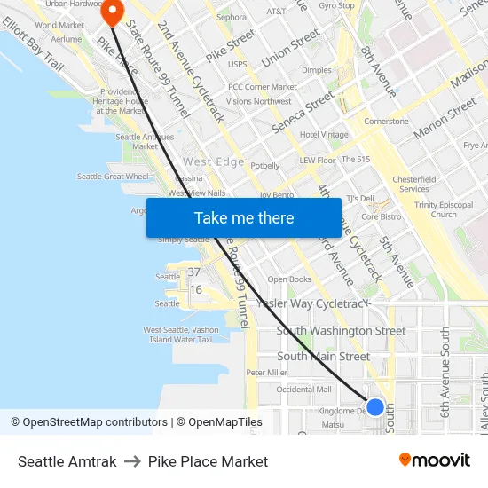 Seattle Amtrak to Pike Place Market map