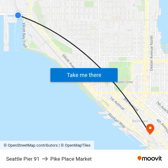 Seattle Pier 91 to Pike Place Market map