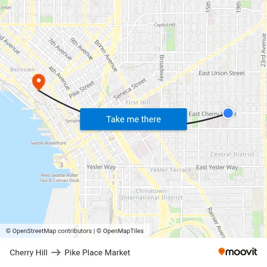 Cherry Hill to Pike Place Market map