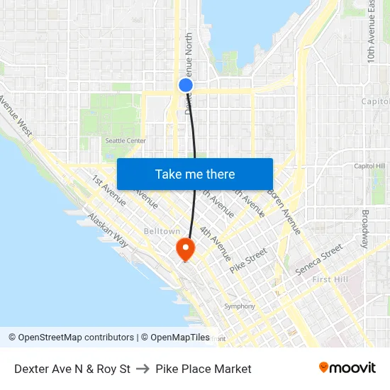 Dexter Ave N & Roy St to Pike Place Market map