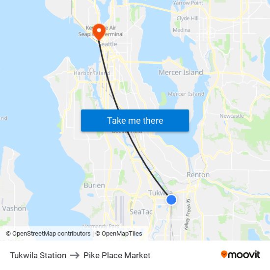 Tukwila Station to Pike Place Market map