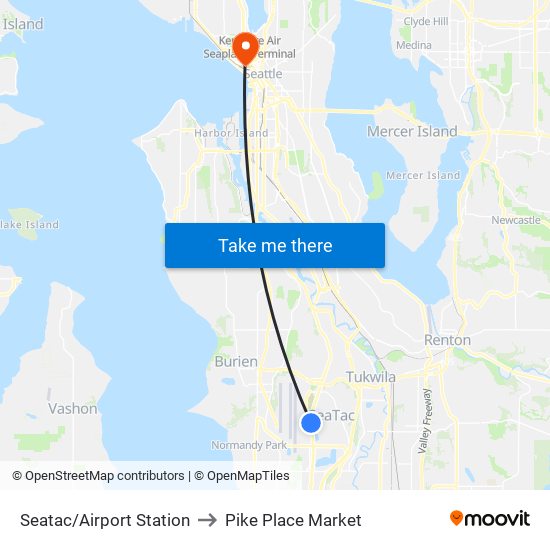 Seatac/Airport Station to Pike Place Market map