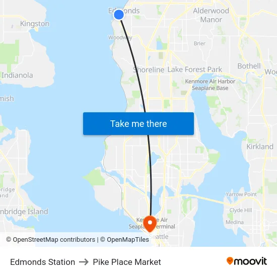 Edmonds Station to Pike Place Market map