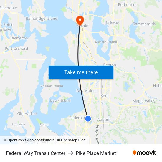 Federal Way Transit Center to Pike Place Market map