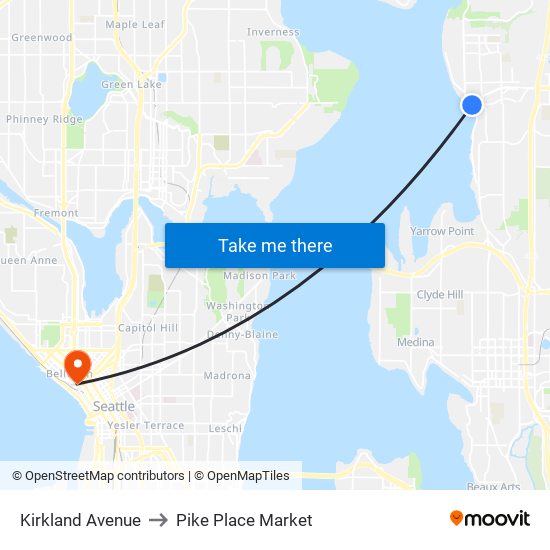 Kirkland Avenue to Pike Place Market map