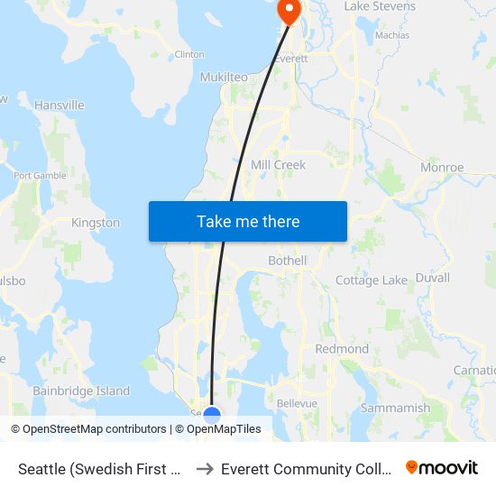 Seattle (Swedish First Hill) to Everett Community College map