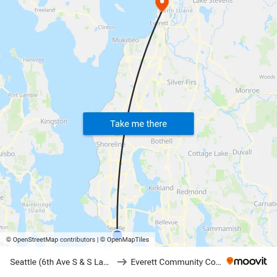 Seattle (6th Ave S & S Lane St) to Everett Community College map