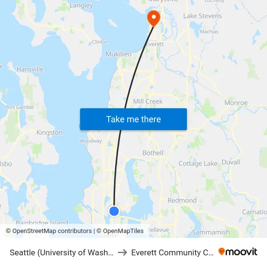 Seattle (University of Washington) to Everett Community College map