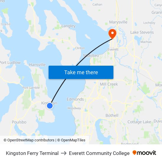 Kingston Ferry Terminal to Everett Community College map