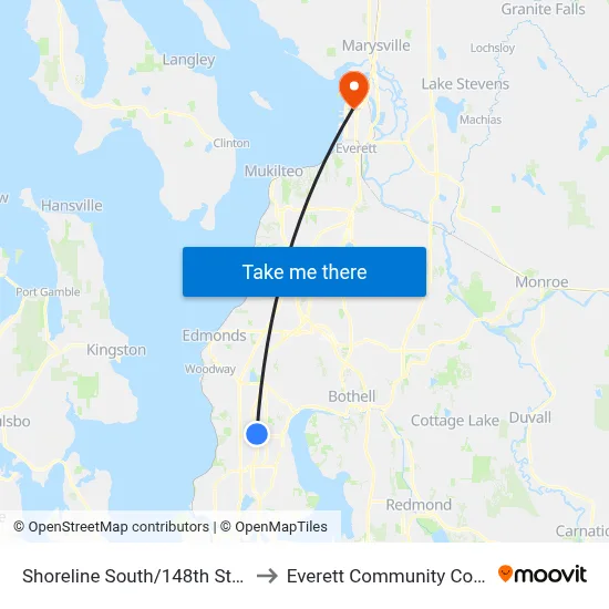 Shoreline South/148th Station to Everett Community College map