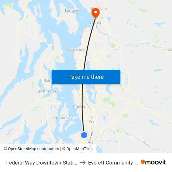 Federal Way Downtown Station - Bay 9 to Everett Community College map