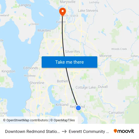 Downtown Redmond Station Bay 2 to Everett Community College map